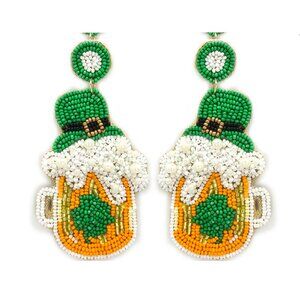 St. Patrick's Day Green Beaded Beer Mug Earrings